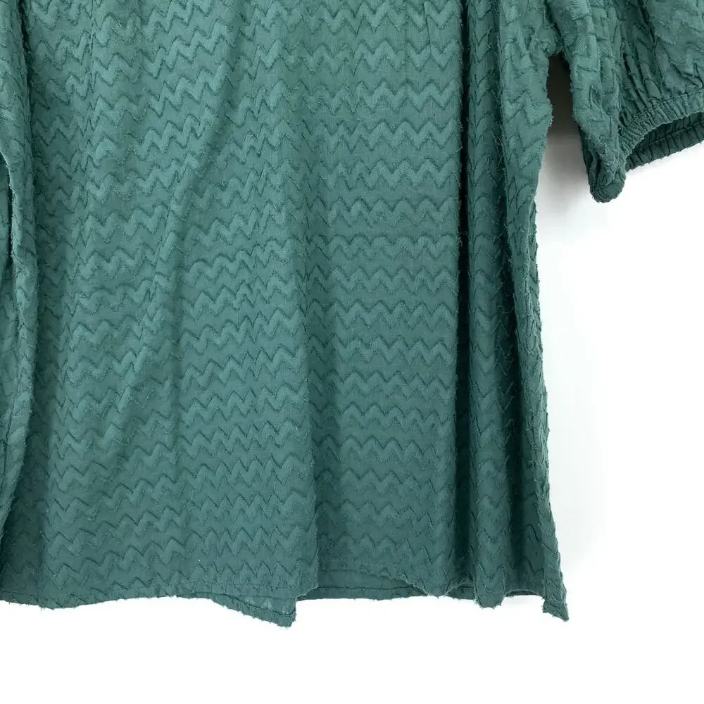 Saison de la Fleur Textured Blouse Womens Medium Puff Sleeve Green Boho Top NWT - Picture 4 of 7